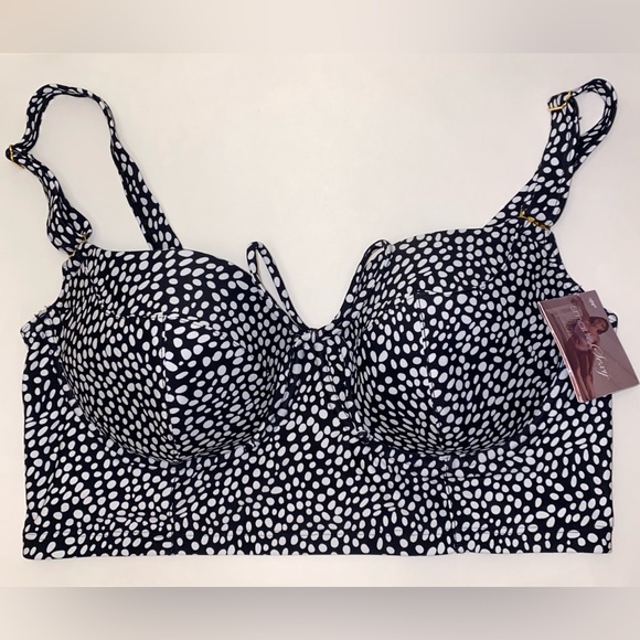 NWT 36D Smart & Sexy Bikini Top Swim Longline Adj Top Black White Polka Dots New - Picture 4 of 16
